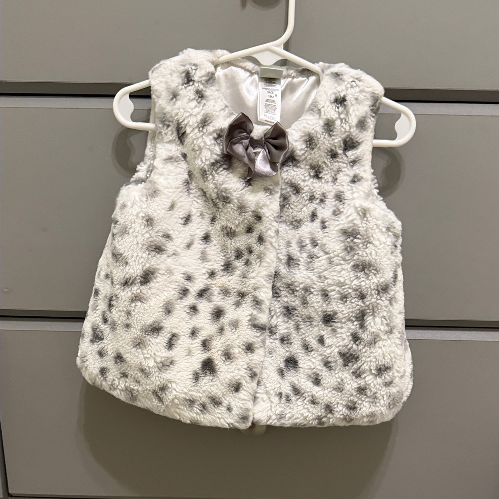 Little Me Toddler White and Gray Leopard Faux Fur Vest